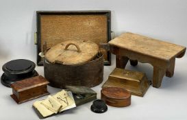 TREEN - interesting oval box with lid, other boxes of wooden items and some haberdashery box