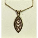 CLOGAU GOLD CELTIC KNOT PENDANT NECKLACE - 25cms overall L, 4.4grms gross, both pendant and necklace