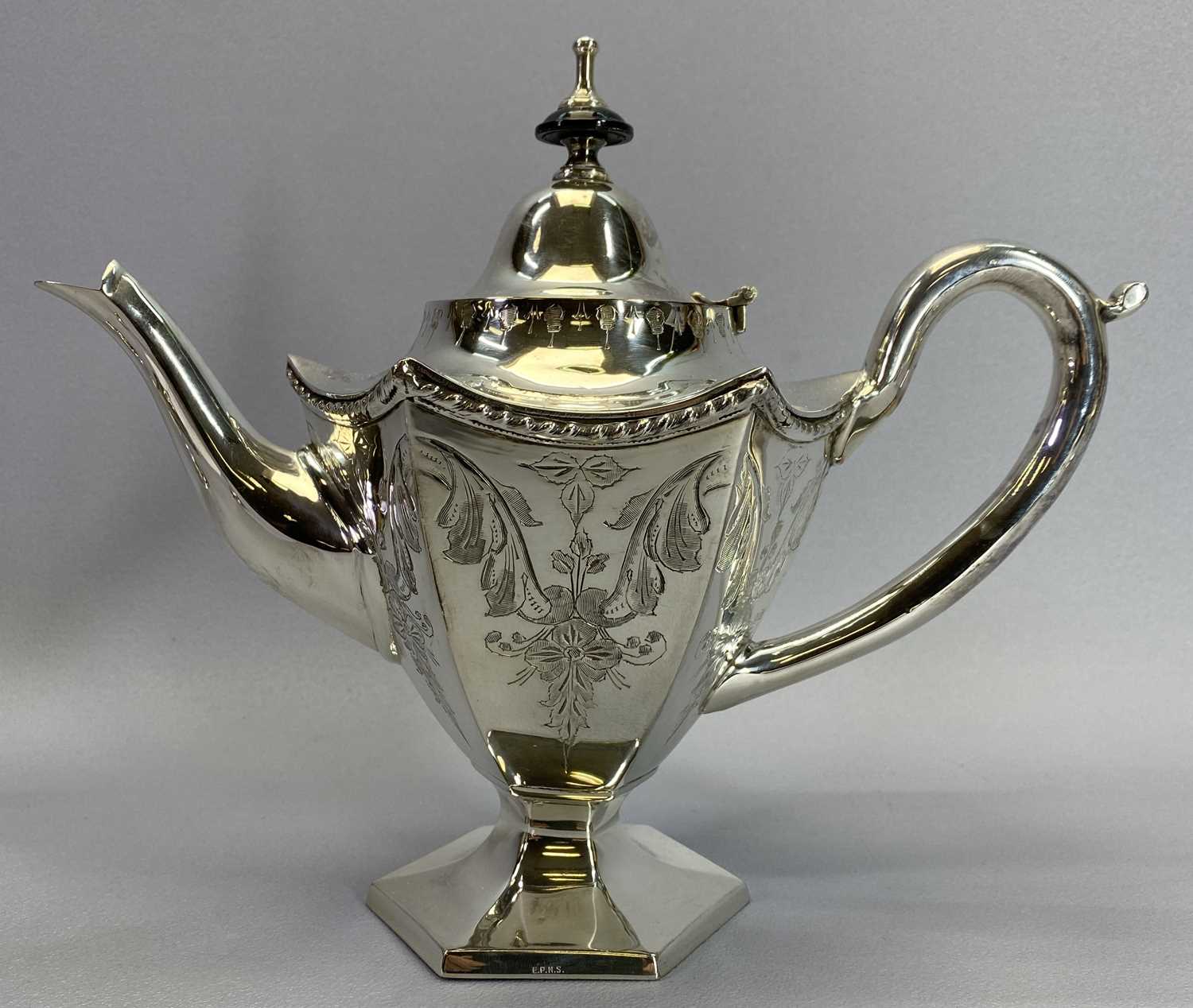 FOUR PIECE NEO CLASSICAL STYLE TEA & COFFEE SERVICE along with one Sheffield silver teaspoon and a - Image 3 of 7