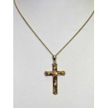 CLOGAU GOLD 'TREE OF LIFE' PENDANT CROSS - 0n 9ct gold necklace, 27cms overall L, 6.4grms gross,