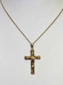 CLOGAU GOLD 'TREE OF LIFE' PENDANT CROSS - 0n 9ct gold necklace, 27cms overall L, 6.4grms gross,