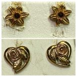 CLOGAU GOLD EARRINGS, 2 PAIRS - in original presentation boxes, one pair formed as daffodils, 2grms,