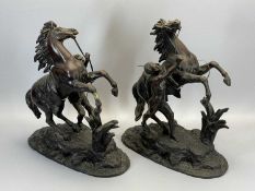 MARLY HORSES - a good size pair on oval bases After Cousteau, 53cms tall