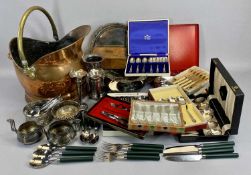 CASED CUTLERY and an assortment of other electroplate items, 'Arts and Crafts' sugar bowl, milk