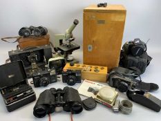 MICROSCOPE BIOLAM NOMO - in a wooden box and a quantity of cameras and photography equipment