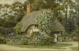 T N TYNDAL watercolour - titled 'The Cottage Door', signed, 21 x 32cms, in a neat gilt frame and