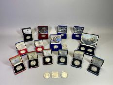 SILVER PROOF CROWN/COIN COLLECTION X 17 PLUS 2 OTHERS - all but four in original presentation