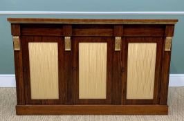 GOOD REGENCY ROSEWOOD & PARCEL GILT SIDE CABINET, rectangular moulded top above three frieze drawers