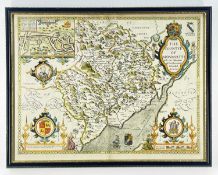 SPEED (JOHN) The Countye of Monmouth, 17th Century double page engraved map with later hand