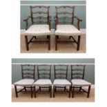 SET OF SIX GEORGE III STYLE LADDER-BACK DINING CHAIRS, moulded square section legs and uprights