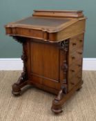 LATE VICTORIAN WALNUT DAVENPORT, top with lidded stationary compartment above angled fall later
