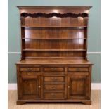 HANDCRAFTED REPRODUCTION OAK & WALNUT CROSSBANDED WELSH DRESSER, by 'Fron Furniture', boarded