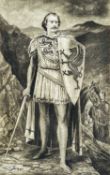 AFTER THOMAS PRYTHERCH sepia print - Owain Glyndwr dressed as a knight, framed with engraved brass