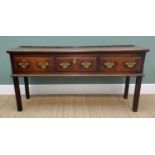 18TH CENTURY JOINED OAK DRESSER BASE with two plank moulded top above three frieze drawers with