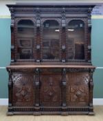 LARGE RENAISSANCE REVIVAL CARVED OAK CABINET, with lion mask and metal ring cornice, three arched