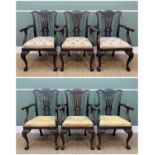 SET OF SIX GEORGE III STYLE MAHOGANY DINING CHAIRS, with leaf carved cresting rails, pierced vase