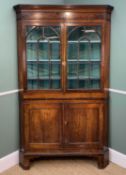 19TH CENTURY WELSH OAK STANDING CORNER CABINET, ropetwist moulded frieze with engraved ovals and