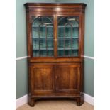 19TH CENTURY WELSH OAK STANDING CORNER CABINET, ropetwist moulded frieze with engraved ovals and