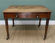 19TH CENTURY OAK LIBRARY TABLE, with Hobbs & Co lock, bobbin moulded top above pair of frieze