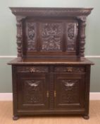 19TH CENTURY RENAISSANCE REVIVAL CARVED OAK SIDEBOARD, with 'Green Man' and foliate triple