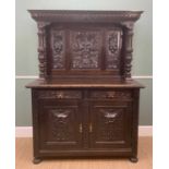 19TH CENTURY RENAISSANCE REVIVAL CARVED OAK SIDEBOARD, with 'Green Man' and foliate triple