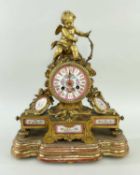 MID 19TH CENTURY FRENCH ORMOLU & PORCELAIN MOUNTED MANTEL CLOCK by Le Roy & Fils, Paris, with