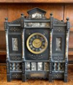 LARGE BELGIAN SLATE & MAINE RED MARBLE ARCHITECTURAL MANTEL CLOCK, late 19th Century, with gilt
