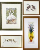 MARY ANNE ROGERS four framed limited edition prints - 'Defenders' (48/500), 41 x 26cms, 'Peck' (31/