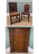 ANTIQUE OAK HANGING CORNER CUPBOARD with star inlaid door, 87cms high, together with Victorian
