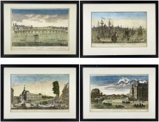 18TH CENTURY coloured etchings - various European city waterways including the Thames,