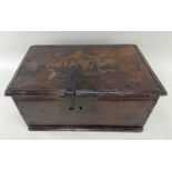 ANTIQUE OAK BIBLE BOX, of simple rectangular form, iron lock plate and shaped latch, naively