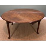 MID 18TH CENTURY MAHOGANY GATELEG DINING TABLE, the oval drop-flap top raised on tapering club