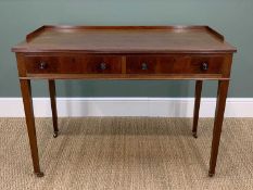 GOOD 19TH CENTURY MAHOGANY WRITING TABLE, with Hobbs & Co. locks, low raised back above the reeded