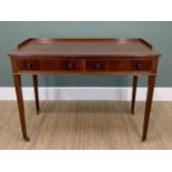 GOOD 19TH CENTURY MAHOGANY WRITING TABLE, with Hobbs & Co. locks, low raised back above the reeded