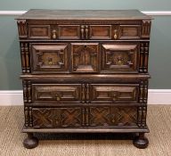 LATE 17TH CENTURY JOINED OAK & GEOMETRIC FRONTED CHEST, boarded top above four long drawers with