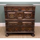 LATE 17TH CENTURY JOINED OAK & GEOMETRIC FRONTED CHEST, boarded top above four long drawers with