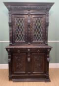 19TH CENTURY FLEMISH CARVED OAK CABINET, with later leaded and glazed panels to the carved doors