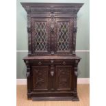 19TH CENTURY FLEMISH CARVED OAK CABINET, with later leaded and glazed panels to the carved doors