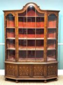 DUTCH WALNUT MARQUETRY DISPLAY CABINET, 20th Century, with domed cornice. large centre panelled