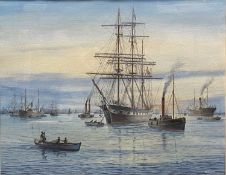 BRIAN BOOTH watercolour - maritime scene of ships and tugs, signed, 32.5 x 41.5cms