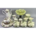 MIXED VINTAGE TEA & COFFEE WARE and an opaline glass fruit bowl on white metal dolphin stand to