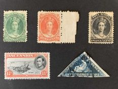 STAMPS - A CAPE OF GOOD HOPE 4D DEEP BLUE TRIANGLE, a 1 pence Ascension Davit Flaw and 3 x Nova