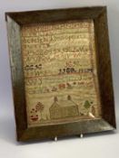 NEEDLEWORK SAMPLER BY MARGARET JENKINS - who sewed this in 1845 showing the alphabet in various
