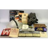 WORLD WAR 2 AIR RAID WARDEN'S KIT COLLECTION - to include helmet, gas mask, warden's post sign,