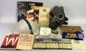 WORLD WAR 2 AIR RAID WARDEN'S KIT COLLECTION - to include helmet, gas mask, warden's post sign,
