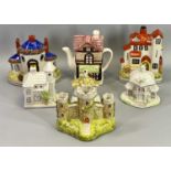 STAFFORDSHIRE POTTERY & OTHER PASTILLE BURNER COTTAGES - one in the form of a castle and a modern