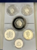 SILVER PROOF COINS (6) - by the Royal Mint to include a 2007 Alderney 5 pounds, 1994 Jamaica $25,