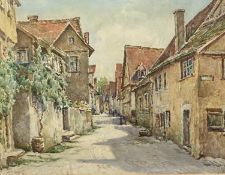 TOM CLOUGH watercolour - a narrow lane between terraced houses, signed, 36.5 x 47.5cms Provenance: