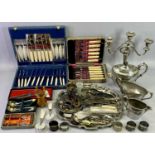 MIXED PLATED WARE & CUTLERY - lot includes a 3 piece EPBM tea service, two hallmarked silver and
