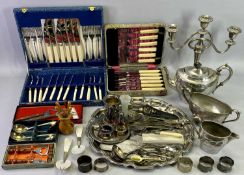 MIXED PLATED WARE & CUTLERY - lot includes a 3 piece EPBM tea service, two hallmarked silver and